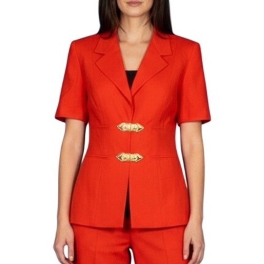 VTG VA VA'LOREN Red Twill Jacket/Blazer SHORT SLEEVE Gold-Rhinestone Buttons 6